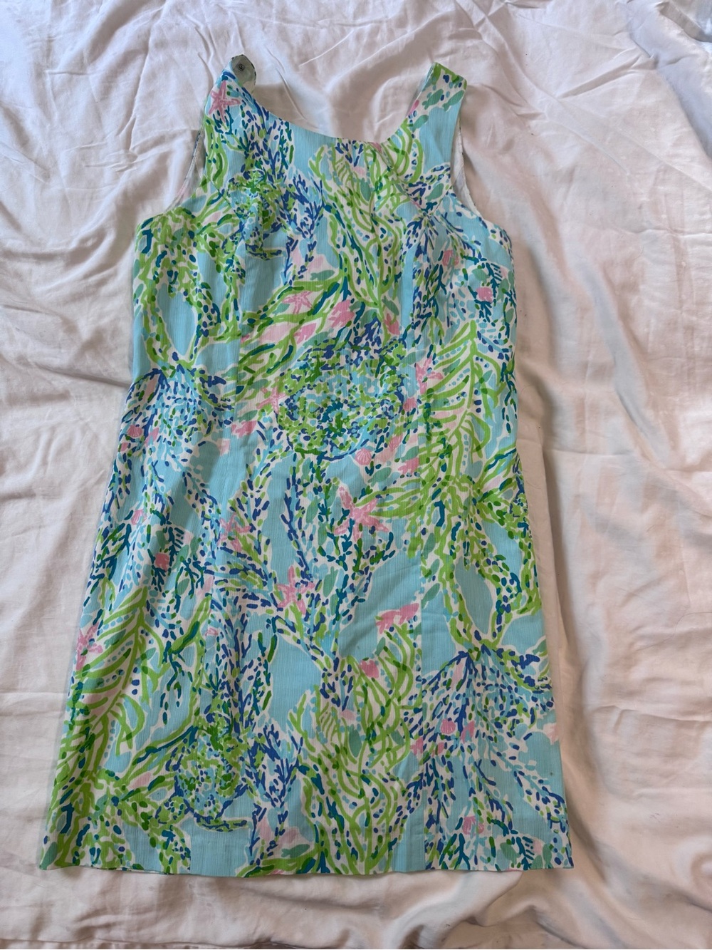 Sleeveless Seafoam Floral Shift Dress - Blue, Green, Pink